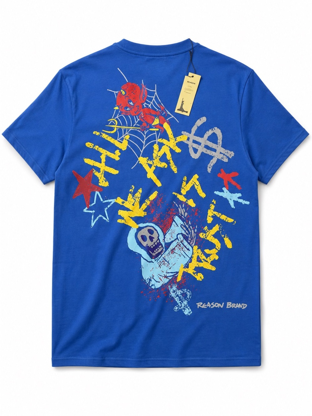 Respect The Hustle Skull Graphic Tee T-Shirt Small Blue NWT
